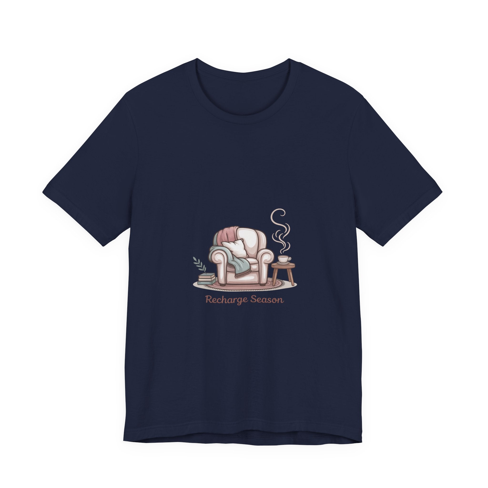 Recharge Season Tee — Cozy Armchair & Coffee Relaxation T‑Shirt