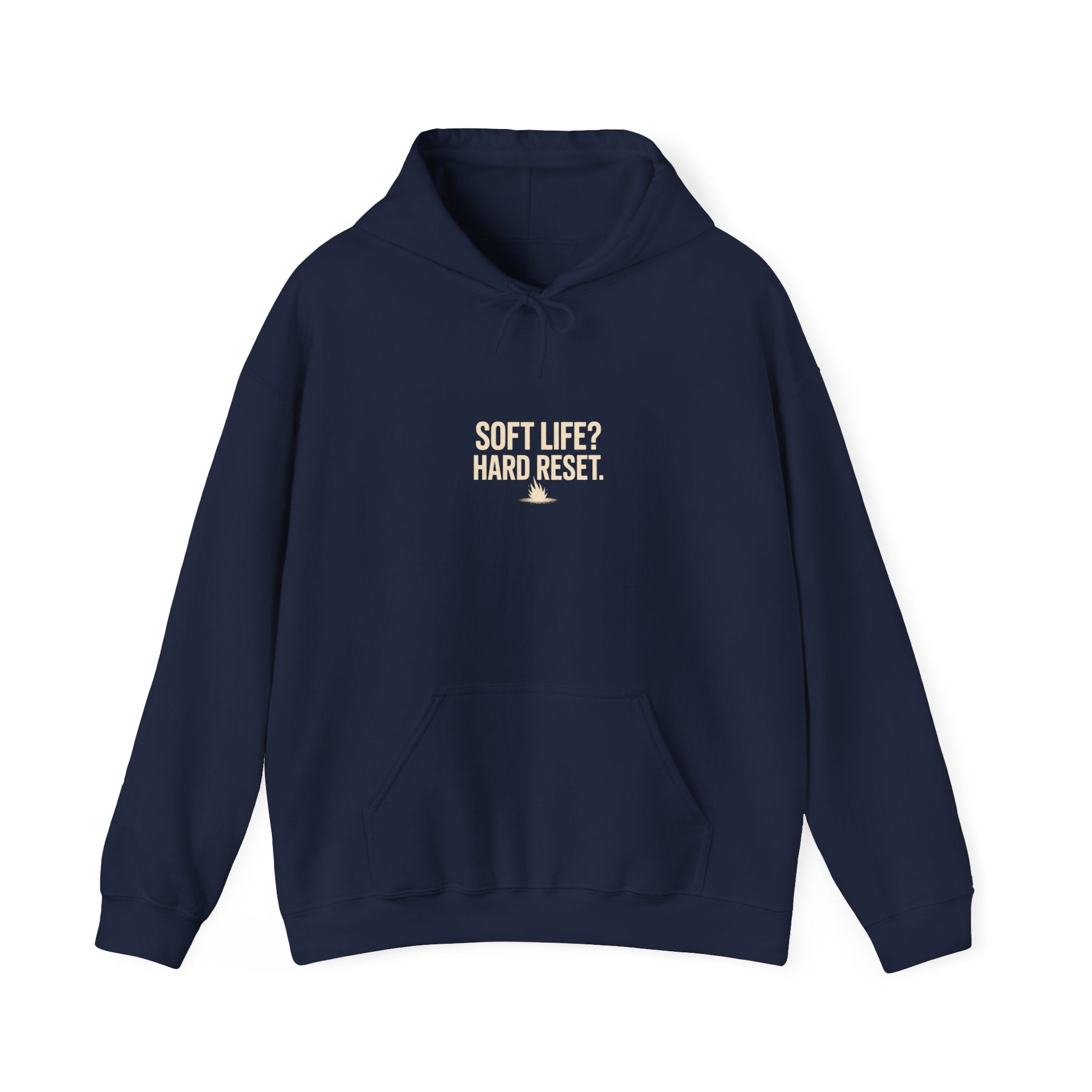Reset Life Hoodie — Minimal "Soft Life, Hard Reset" Graphic Hooded Sweatshirt