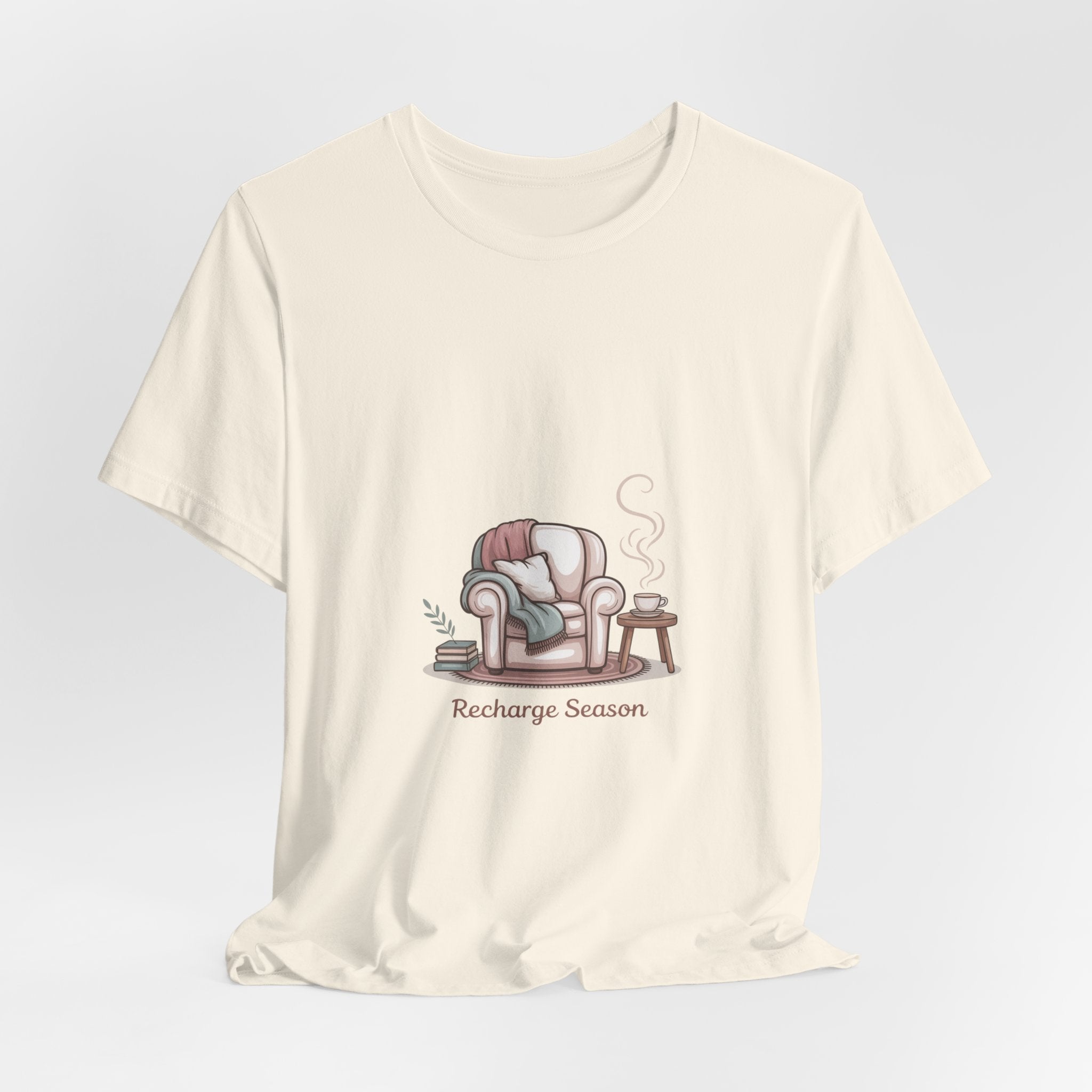 Recharge Season Tee — Cozy Armchair & Coffee Relaxation T‑Shirt