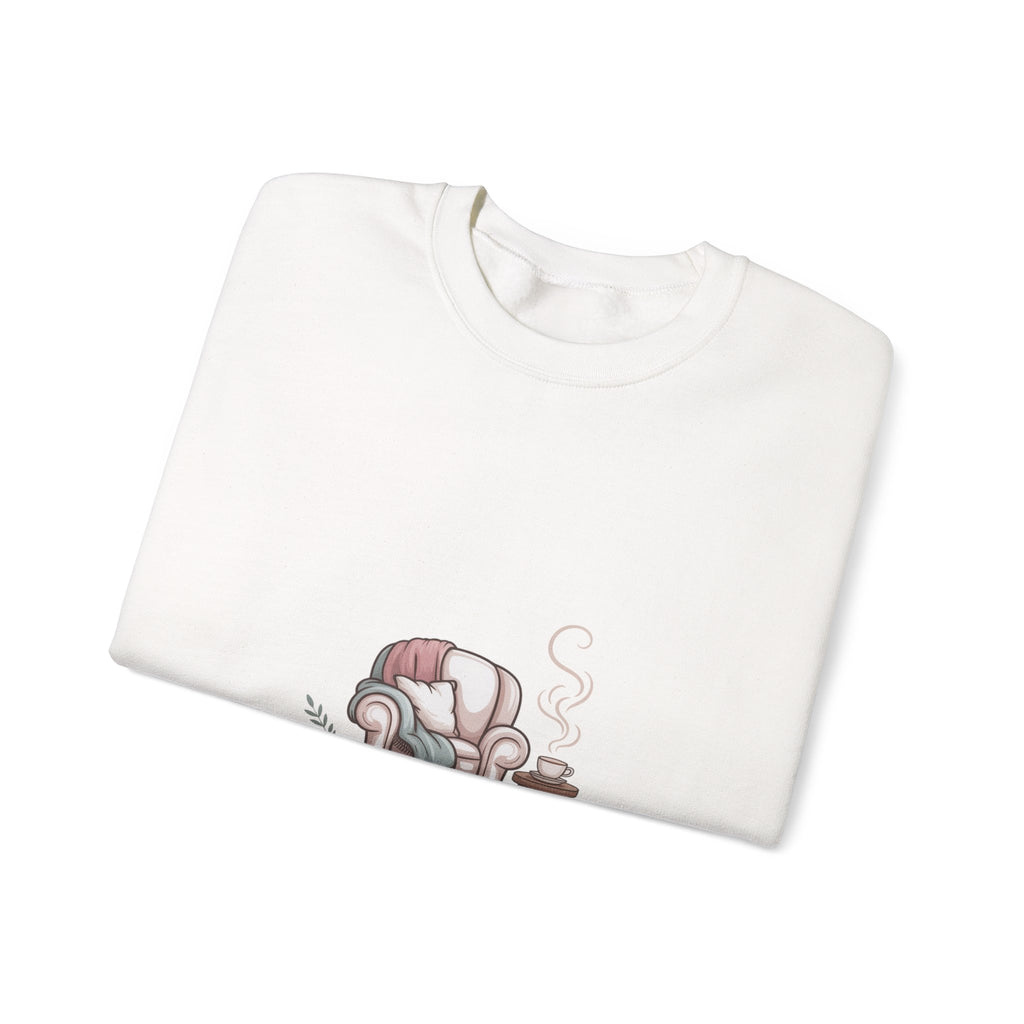 Crewneck Sweatshirt — "Recharge Season" Cozy Armchair Illustration