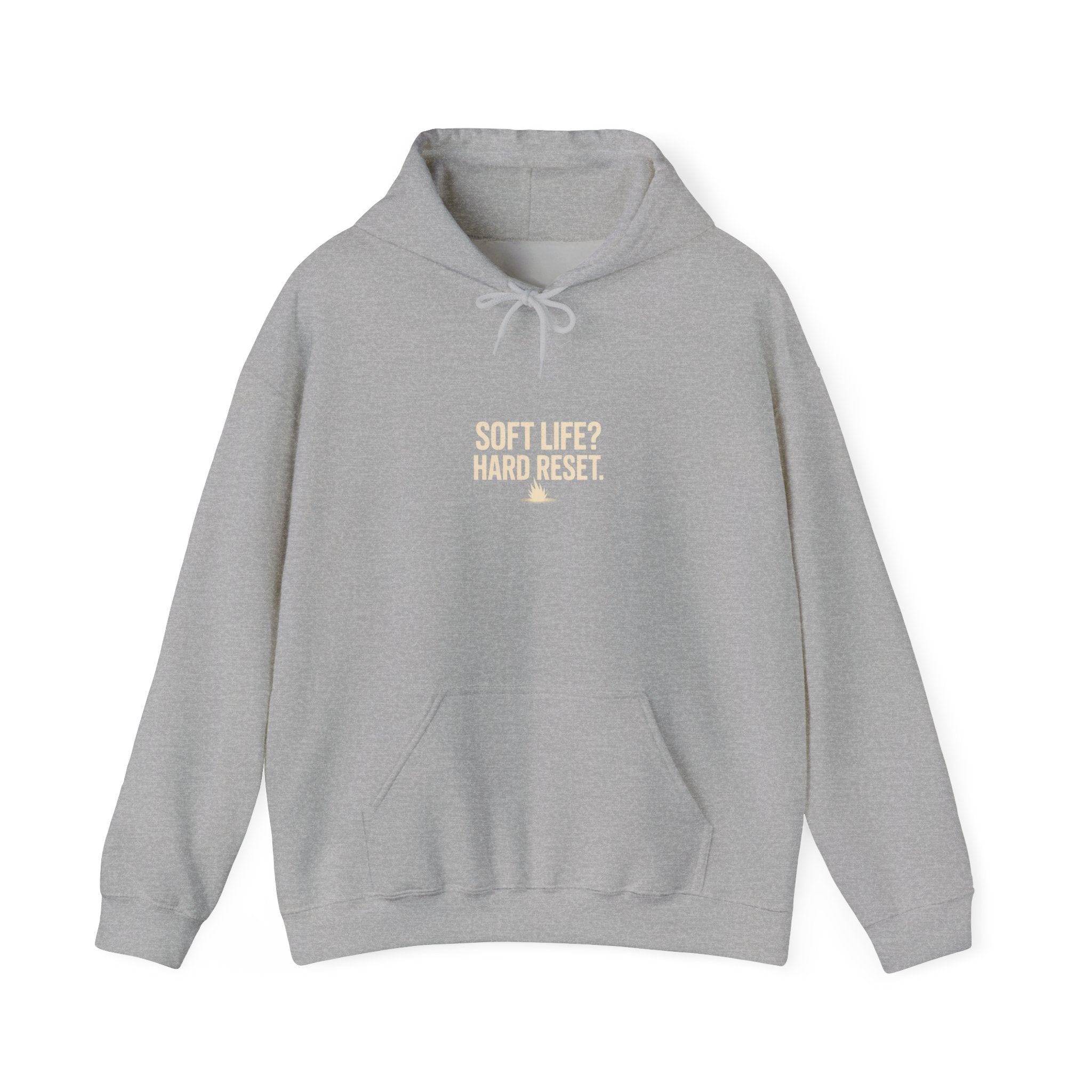 Reset Life Hoodie — Minimal "Soft Life, Hard Reset" Graphic Hooded Sweatshirt