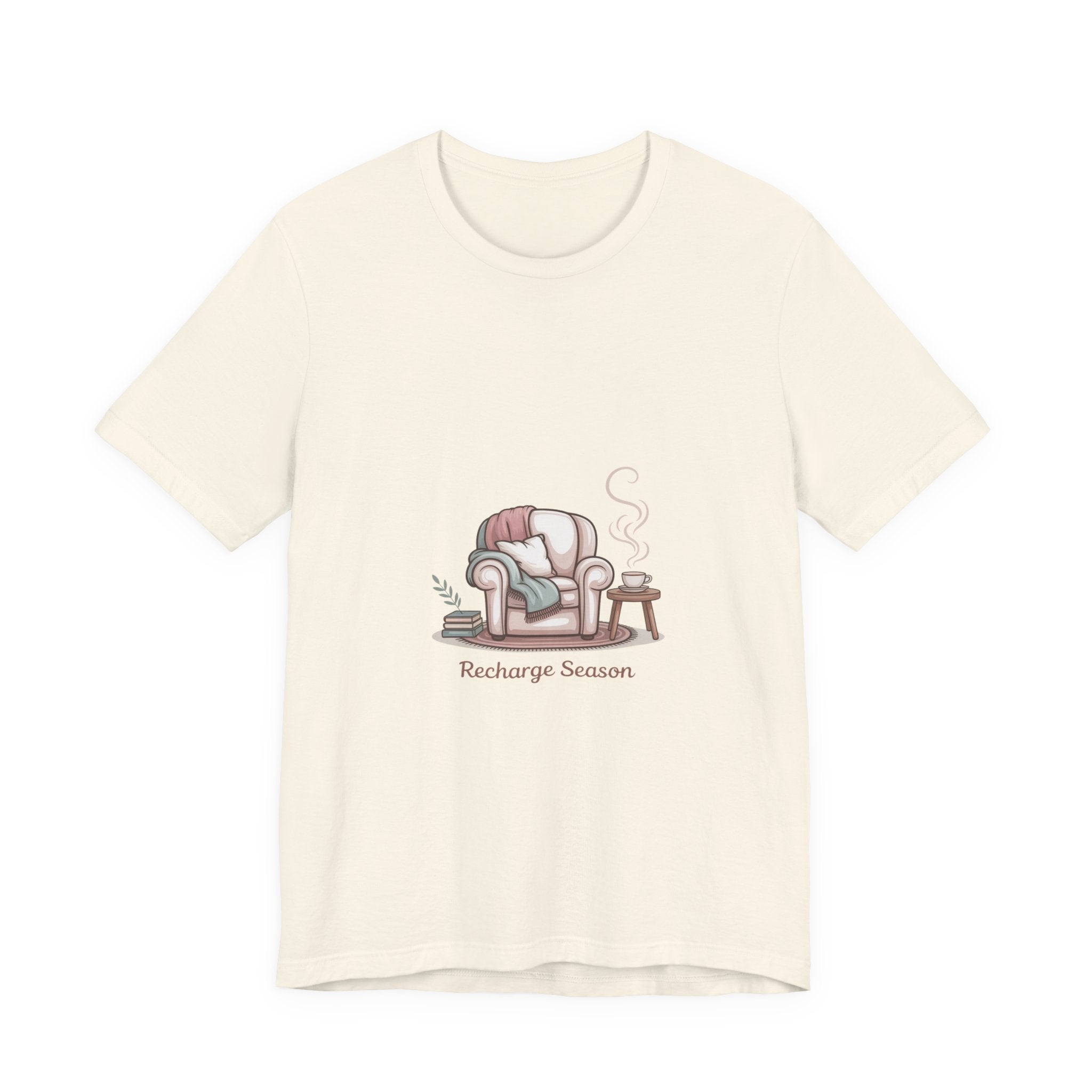 Recharge Season Tee — Cozy Armchair & Coffee Relaxation T‑Shirt