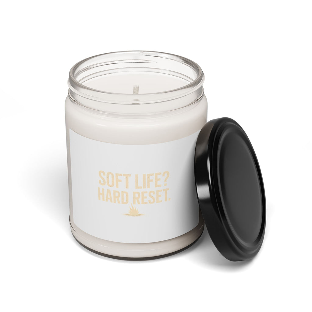 Soy Candle — “Soft Life? Hard Reset.” Scented 9oz Jar (Relaxing Home Gift)