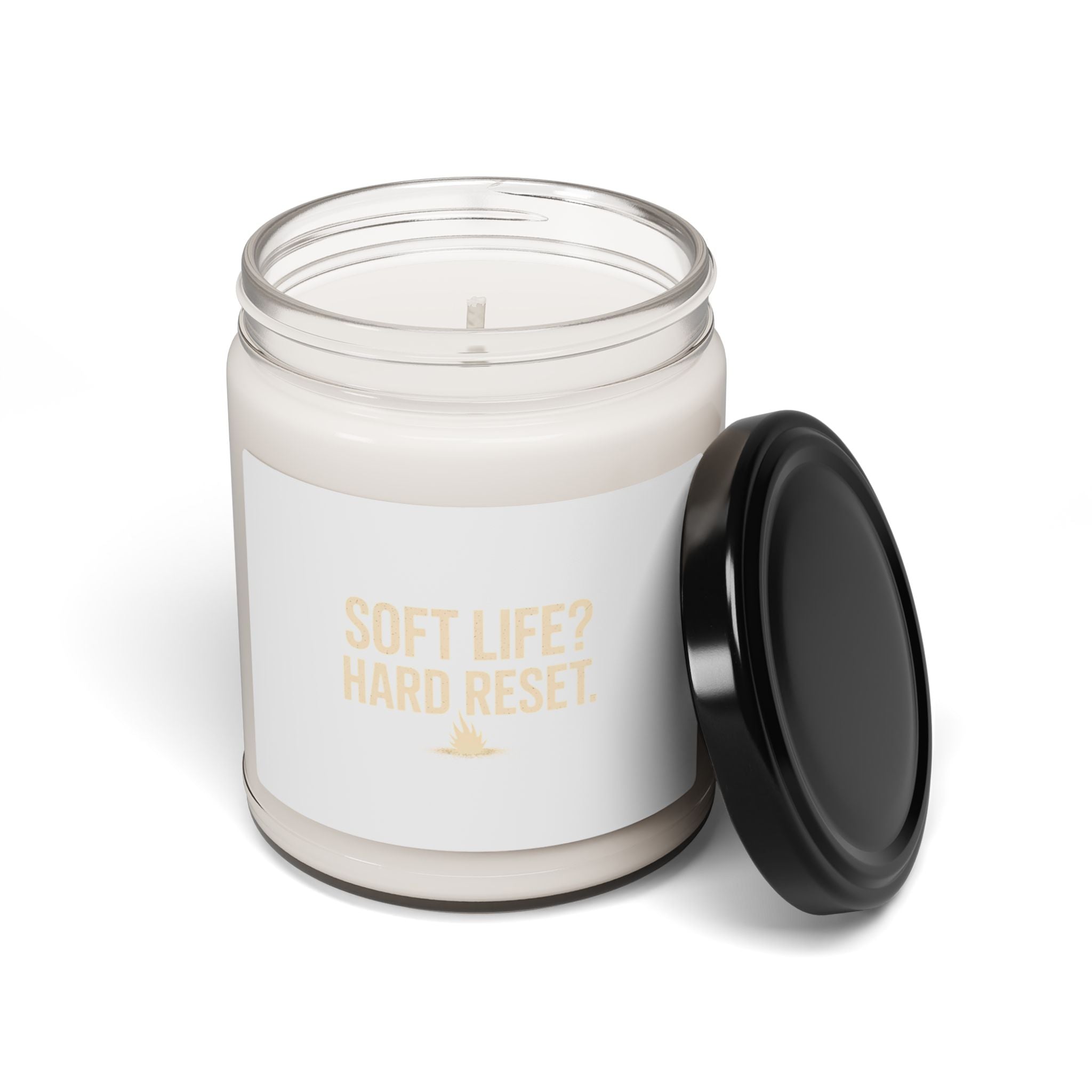 Soy Candle — “Soft Life? Hard Reset.” Scented 9oz Jar (Relaxing Home Gift)