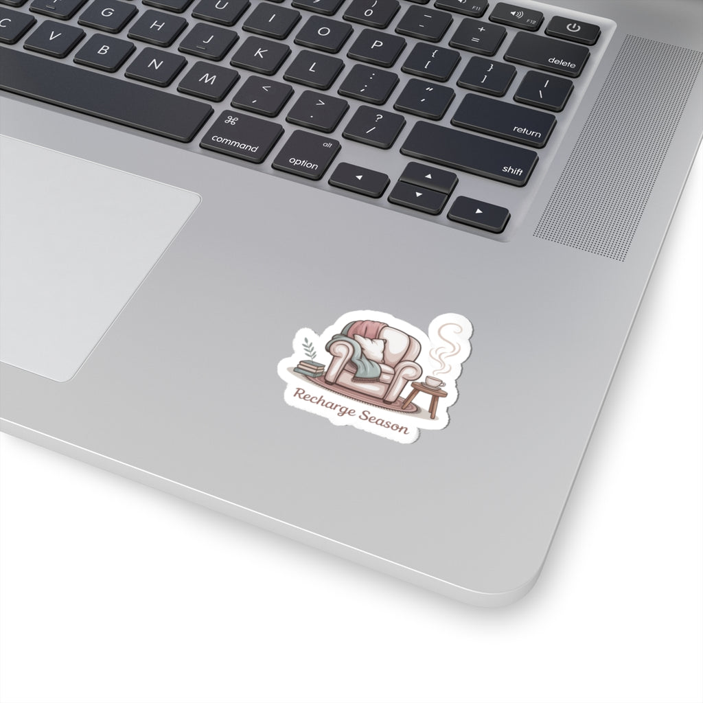 Recharge Season Sticker — Cozy Armchair Sticker with 'Recharge Season' Text